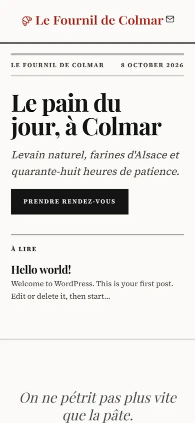Thème Éditorial sur téléphone, sans bandeau.